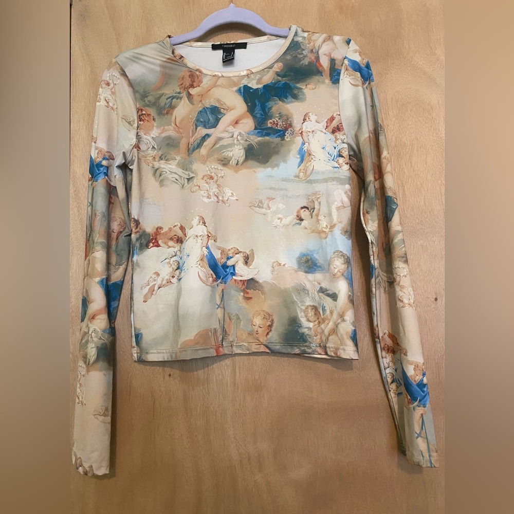 Forever 21 Angelic Print Long Sleeve Blouse